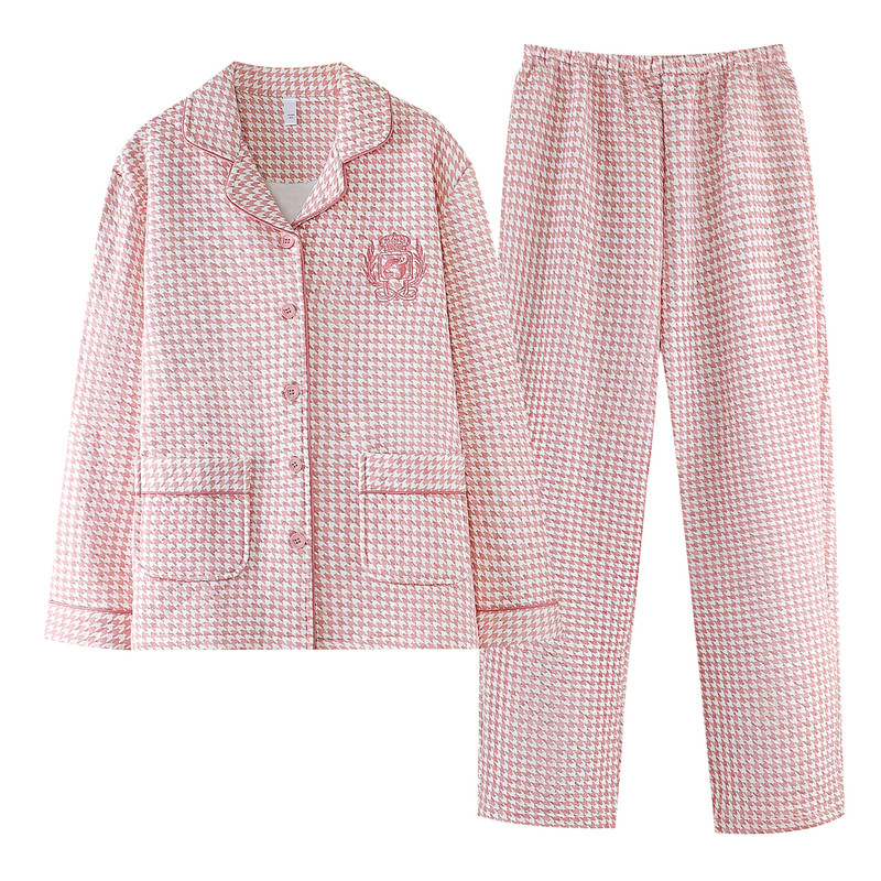 纯棉空气棉夹层睡衣女家居服女士