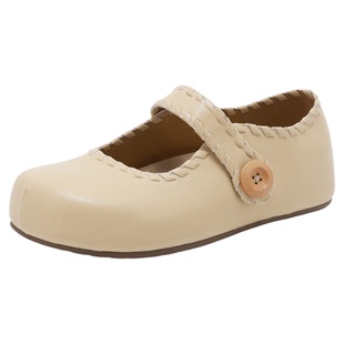 15mins一字扣魔术贴玛丽珍鞋女2026新款春季浅口平底甜美小皮鞋子
