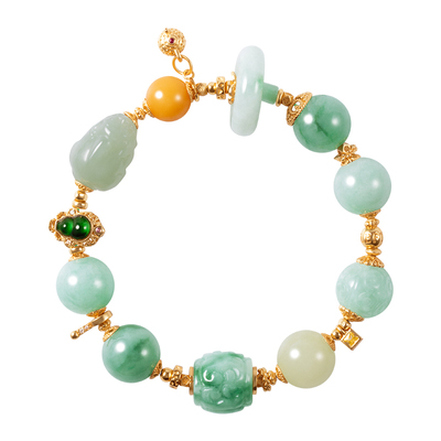 天然缅料翡翠和田玉蜜蜡手链女