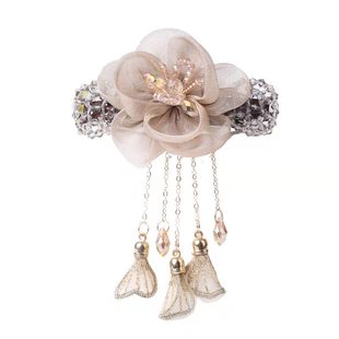 头饰流苏发夹后脑勺花朵顶夹古风发卡韩式发夹复古马尾弹簧夹绢纱