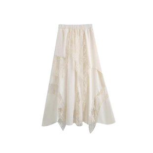 白色蕾丝大摆裙女设计感花边不规则半身裙a字大码胖mm长款纱裙子