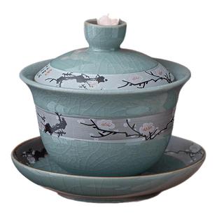 哥窑盖碗茶杯单个高档家用防烫三才泡茶碗陶瓷公道杯茶漏三件套装