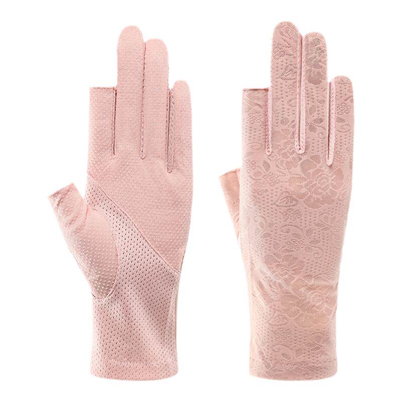 防晒手套女薄款冰丝夏季棉防紫外线半指开车防滑透气露指采茶遮阳