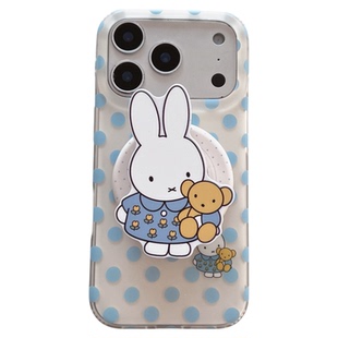 SHERRY*ins风奶黄蓝色波点兔子磁吸适用于苹果17ProMax手机壳iPhone16Pro小众少女心15简约14小清新卡通可爱