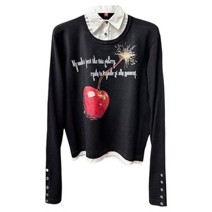 DETW 25AW*我的心情好像樱桃随时会爆炸*学院假两件毛衣polo衫