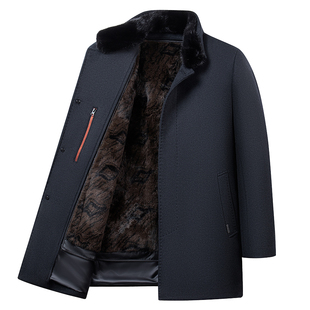[纯羊毛/水貂毛领/兔毛内胆]梦特娇25冬季男毛呢大衣皮草派克服C