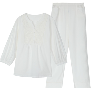 安莉芳专柜新品春夏薄款七分泡泡袖v领睡衣女士家居服套装EL00872