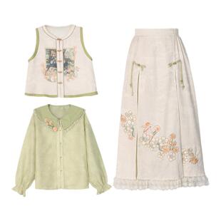 森女部落薄荷曼波新中式国风三件套套装小清新春季款治愈系列女装
