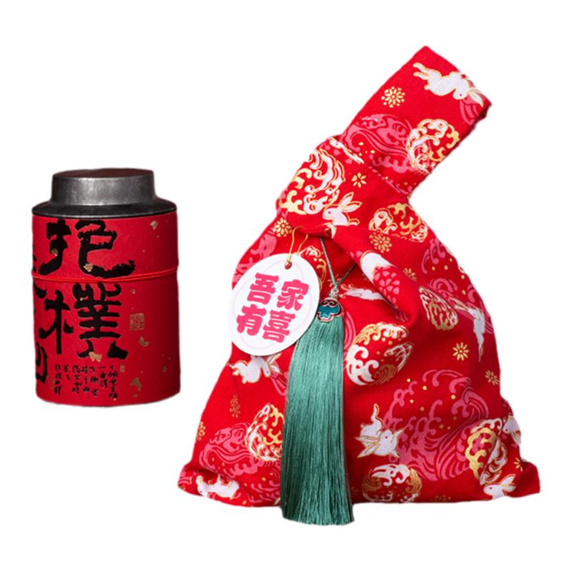 新中式婚礼喜糖手腕包满月酒礼品回礼包装袋伴手礼伴娘红色手提袋