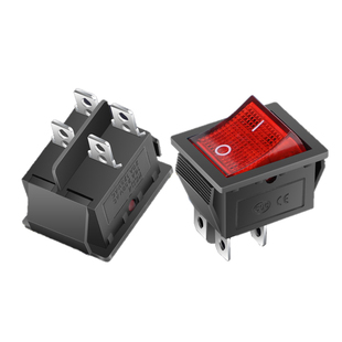 22*28mm船型开关KCD4船形翘板电源按钮4 6脚2 3档防水带灯16A批发