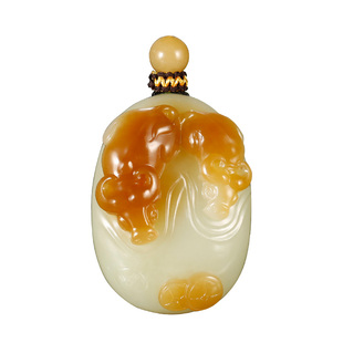 玉友和田玉生肖牛吊坠男款玉坠糖青白玉双牛携子上朝玉佩玉石挂件