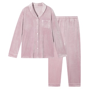 SCHIESSER舒雅26年秋新品女士天鹅绒青果领加大码睡衣家居服套装