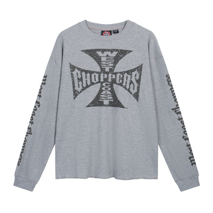 west coast choppers美式高街vintage梵文字母华夫格男女长袖T恤
