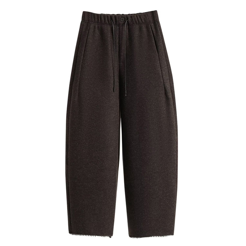 大码胖mm毛呢阔腿裤女秋冬加绒九分直筒山本糯米慵懒哈伦奶奶裤子