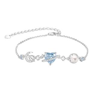 周大生月下行星手链纯银爱心珍珠手饰简约轻奢高级生日礼物送女友