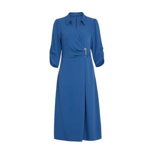 马天奴女装春夏新款纯色翻领连衣裙子收腰显瘦时尚通勤职场流行