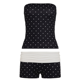 EILOVE 美式复古居家休闲波点时尚套装甜辣少女抹胸背心折腰短裤