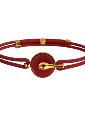 盐岛平安如意红玛瑙手绳平安扣本命年高级感叠戴可调节红色手链女