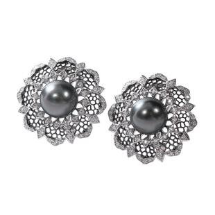 海蒂珠宝 凯瑟琳 9-10mm深海大溪地黑珍珠耳环S925银高级耳饰女