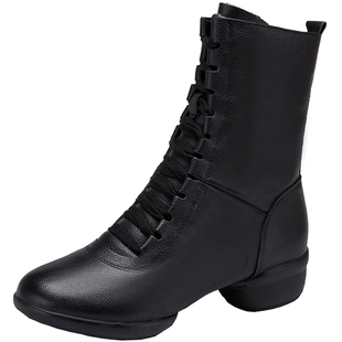 伊兹洞洞舞蹈鞋皮广场舞靴水兵舞镂空真女舞蹈靴子中筒跳舞鞋