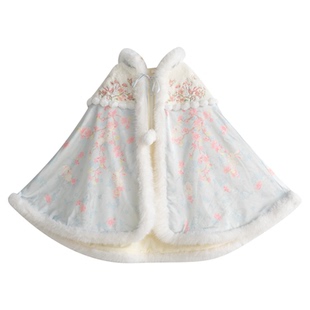 汉服女童冬款红色过年喜庆斗篷儿童外出防风保暖加厚披风披肩外套