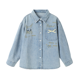 布丁哈鲁童装秋装女童洋气上衣2026春秋新款儿童休闲牛仔衬衫外套