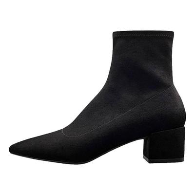 粗跟短靴女套筒弹力瘦瘦靴女尖头