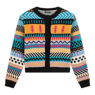 i.t GROUNDZERO2025秋冬毛拼接衣编织撞色纽扣开衫长袖针织衫女