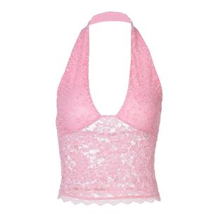 gusty欧美辣妹风性感蕾丝透视挂脖吊带背心女甜辣ins风镂空上衣潮