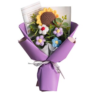 向日葵针织小花束玫瑰毛线手工编织花情人节公司年会表彰颁奖礼物