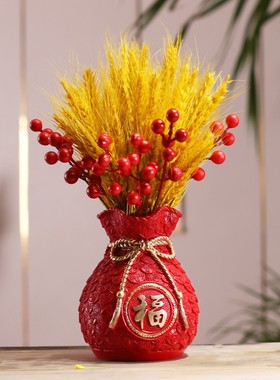 乔迁客厅装饰品开业新年金黄麦穗旺财花瓶福袋大麦招财摆件金麦子