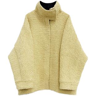 刘雯同款立领羊羔毛外套女24冬季廓形加厚中长款圈圈羊毛大衣夹克