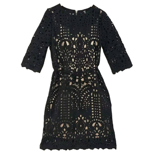 2026新款法式中长款连衣裙蕾丝两件套镂空七分袖气质优雅吊带长裙