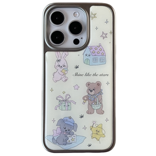 @BOBBY PLANET原创2.0滴胶高品质童话插画小熊兔子小兔韩系可爱ins风适用iPhone16Promax手机壳苹果1543简约