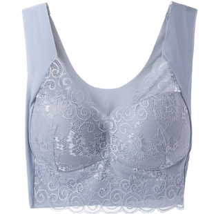 一体薄款红色女士内衣女蕾丝文胸无钢圈美背心式新款大码胸罩聚拢