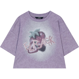 妖精的口袋紫色印花短袖t恤女2025夏季新款小众宽松休闲短款上衣