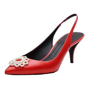 STELLA LUNA露娜春夏优雅女鞋珍珠花饰尖头细跟半凉鞋女SLP118132