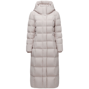 坦博尔冬季女士90鹅绒 显瘦长款连帽羽绒服无缝直充 加厚保暖外套