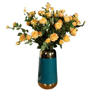 白色仿真多头玫瑰黄色7头小茶玫绢花客厅餐桌电视柜装饰假花摆件