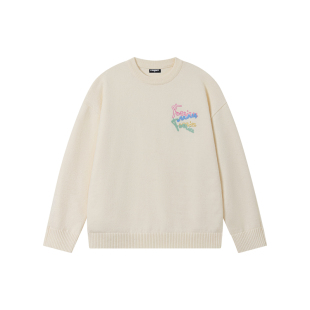 FORNINES彩字刺绣毛衣男女情侣针织衫秋冬内搭长袖打底衫宽松线衣