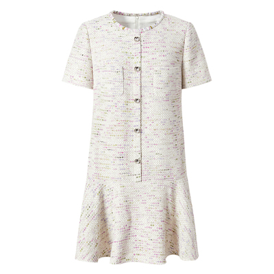 商场同款 摩萨克2025秋新款小香风编织花呢拼接波浪下摆连衣裙女