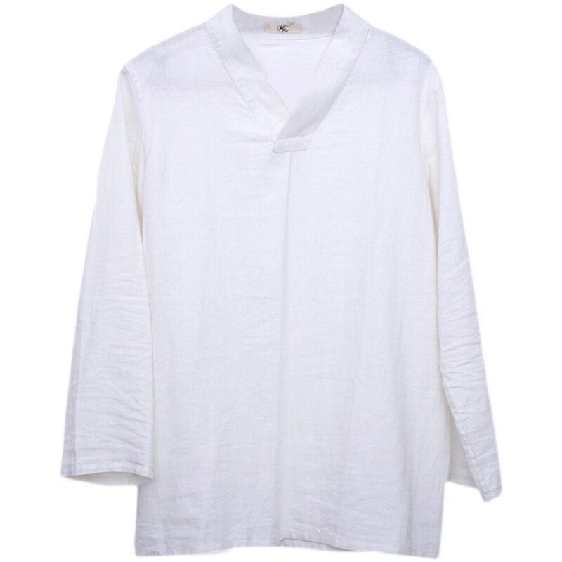 中国风亚麻汉服衬衫白色古风衬衣