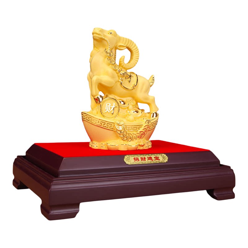 招财进宝绒沙金羊摆件礼盒防尘罩