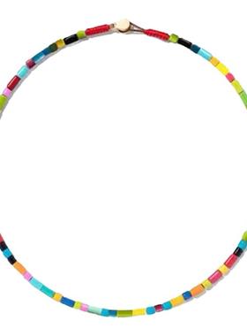 白百何同款彩色串珠项链小众