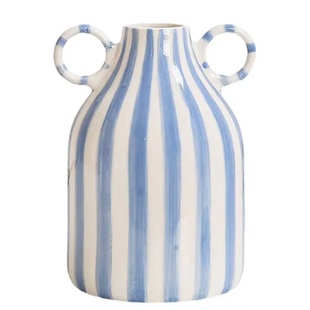 DoDo丨泡泡玛特哭娃花束官配花瓶蓝色条纹双耳陶瓷法式萌crybaby