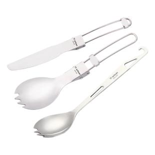 钛工匠户外304不锈钢折叠餐具牛排刀叉勺子便携野营野炊锯齿餐刀