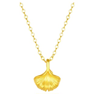 老凤祥黄金银杏叶项链足金小裙子吊坠纯金锁骨链情人节礼物送女友