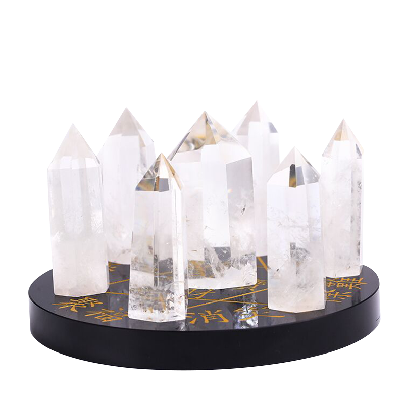 白色居家摆件水晶柱原石七星阵