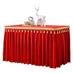 寺庙佛堂金丝绒吊穗款桌裙桌罩舞台裙供桌签到台自助餐桌布定制