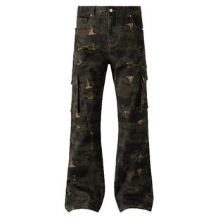 新因素xinyinsu美式复古迷彩炮弹多口袋工装裤宽松高街微喇裤子